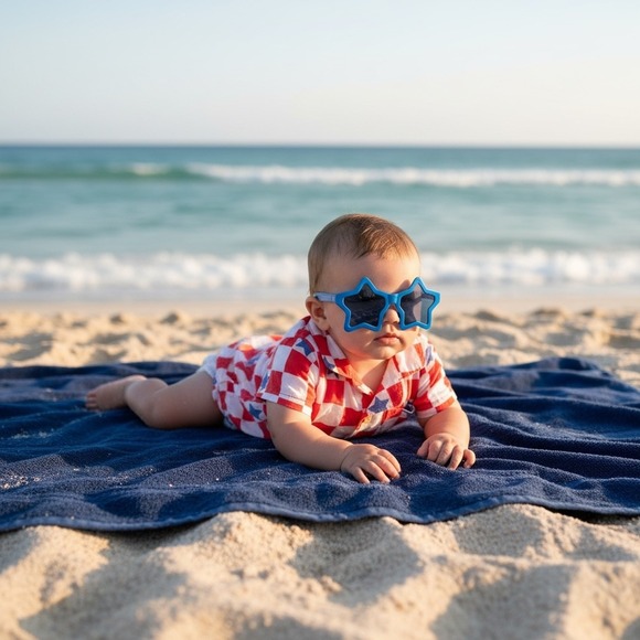 Cat & Jack Other - Cat & Jack Baby Boys Red White Checkered Blue Star Button Down Shirt 0-3M